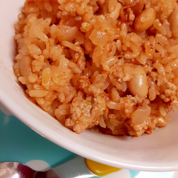 簡単！大豆と豚ひき肉のトマト洋風炊き込みご飯♪